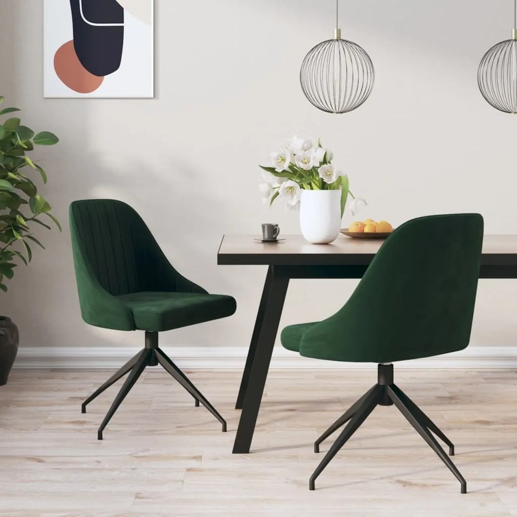 vidaXL Cadeiras de jantar 2 pcs veludo verde-escuro