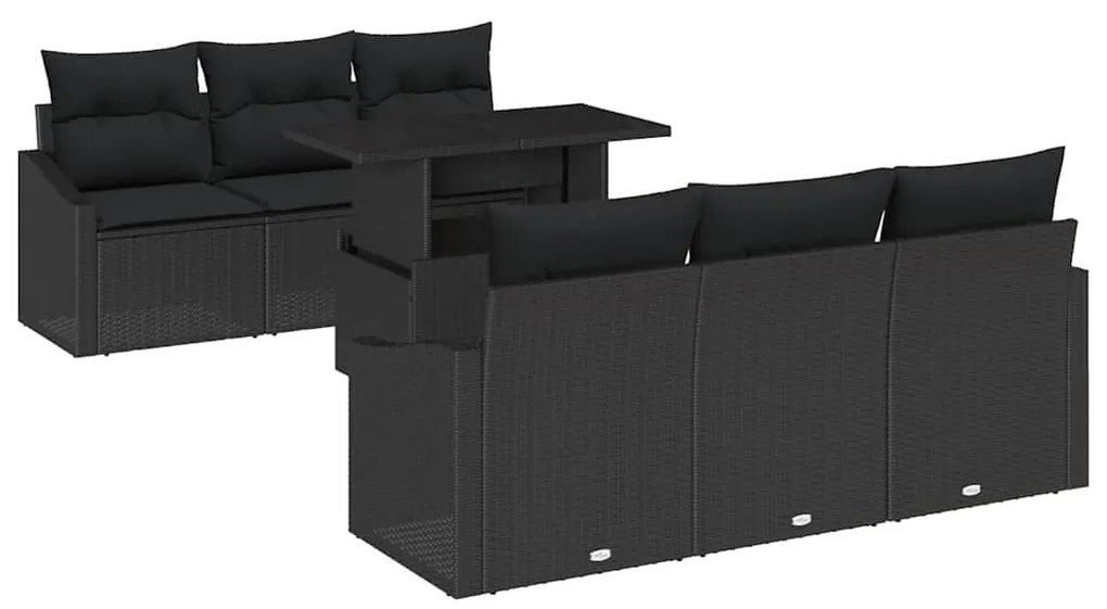 Conjunto de Sofá de Jardim de 7 Peças com Almofadas Preto em Rattan