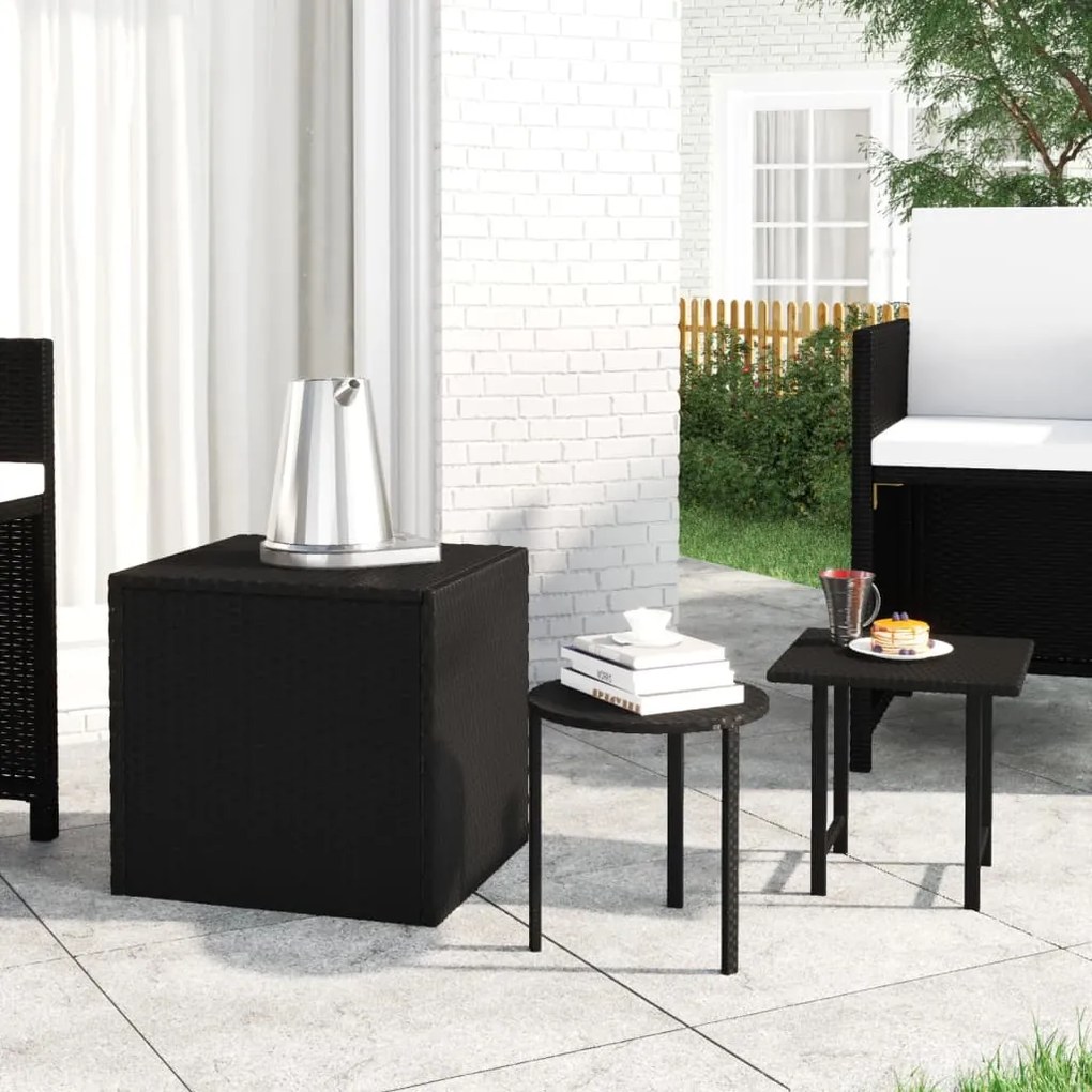 vidaXL Mesas de apoio para jardim 3 pcs vime PE preto