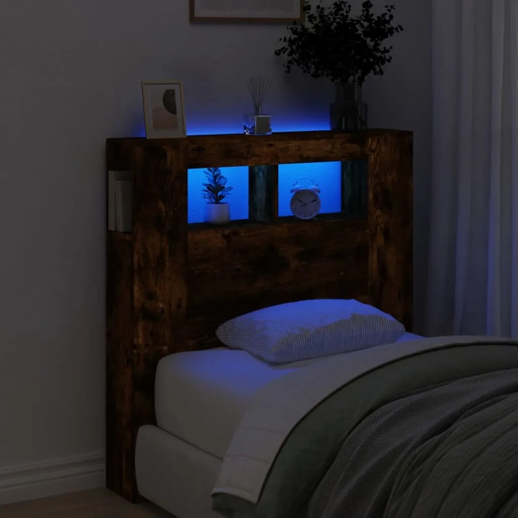 Cabeceira de Cama Giancarlo com Luzes LED - 100cm - Madeira Rústica -