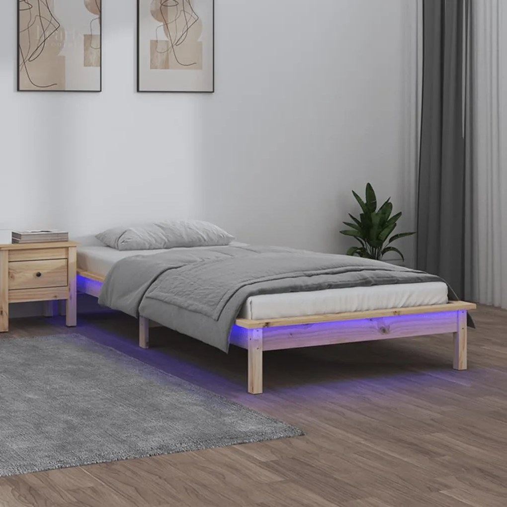 820591 vidaXL Estrutura de cama c/ LEDs 90x200 cm madeira maciça