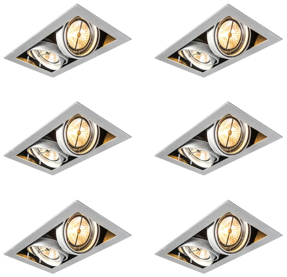 Conjunto de 6 focos embutidos de aço AR111 ajustáveis 2 luzes - Oneon