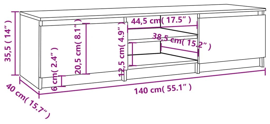 Móvel de TV Infinity de 140cm - Madeira Rústica - Design Moderno