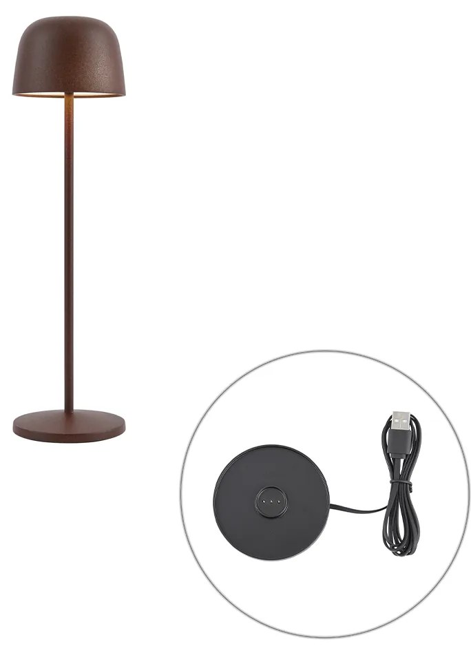 Candeeiro de Mesa Castanho Ferrugem Incl. LED Recarregável com Estação de Carregamento IP65 - Raika