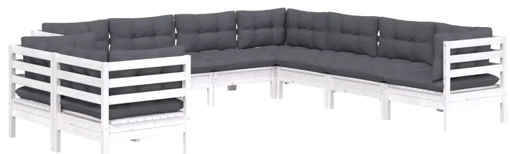 9 pcs conj. lounge de jardim c/ almofadões pinho maciço branco
