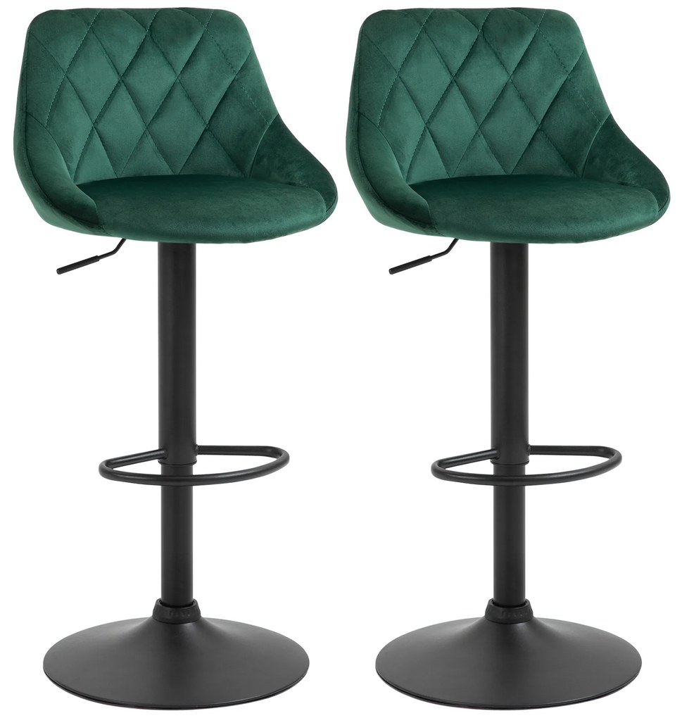 HOMCOM Conjunto 2 Bancos Altos com Encosto e Apoio para Os Pés Bancos da Cozinha Ajustáveis Veludo Base Metal 46x48x83-104 cm Verde | Aosom Portugal