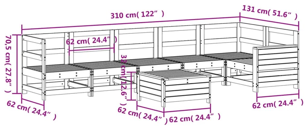 7 pcs conjunto de sofás para jardim madeira de pinho maciça