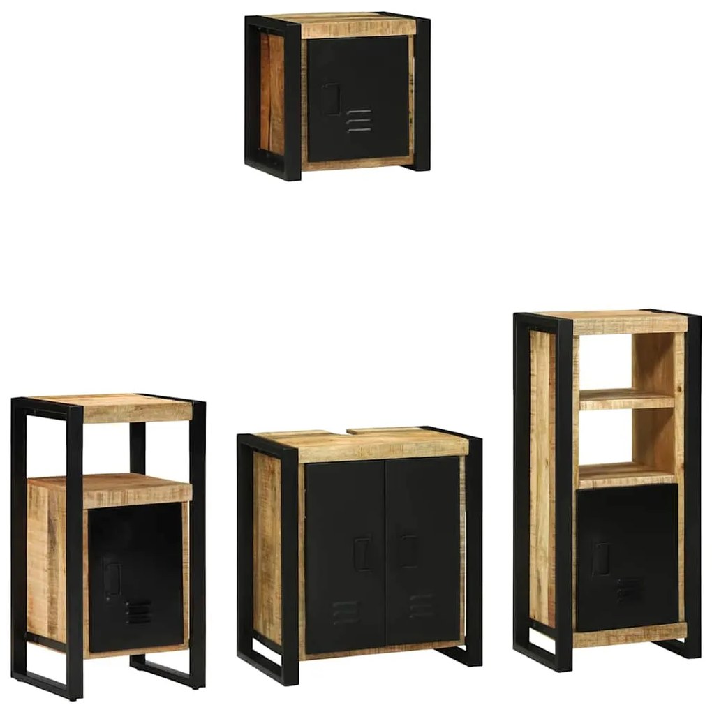 Conjunto de Móveis para Banheiro 4 pcs Madeira de manga maciça
