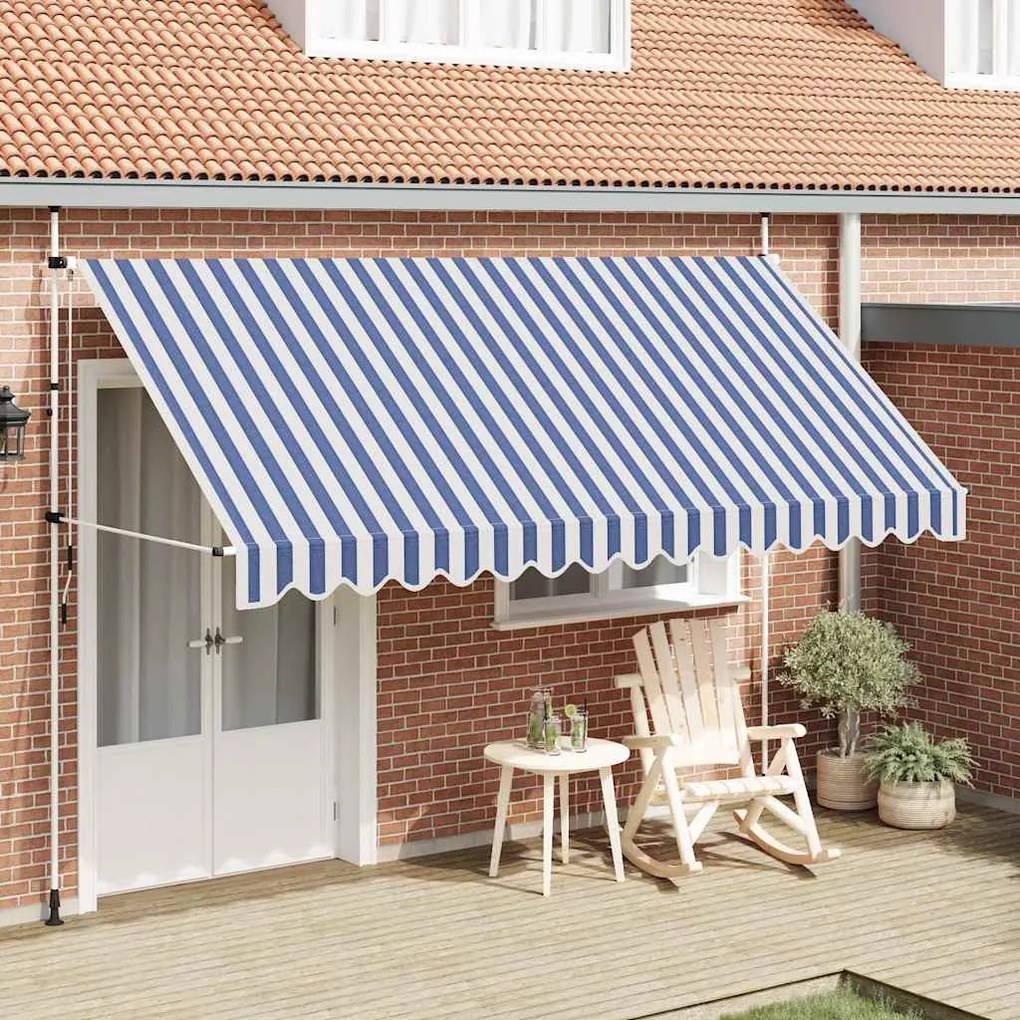vidaXL Toldo retrátil manual 400 cm riscas azuis e brancas