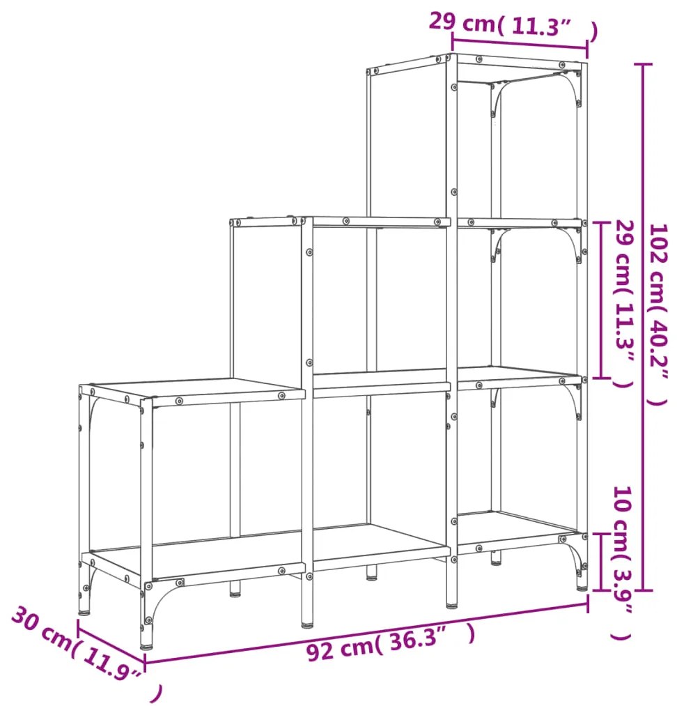 Estante 92x30x102 cm derivados de madeira e metal cinza sonoma