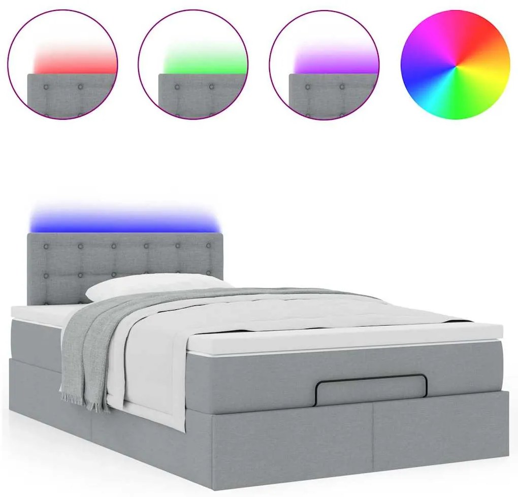 Cama otomana com colchão 120x190 cm tecido cinzento claro