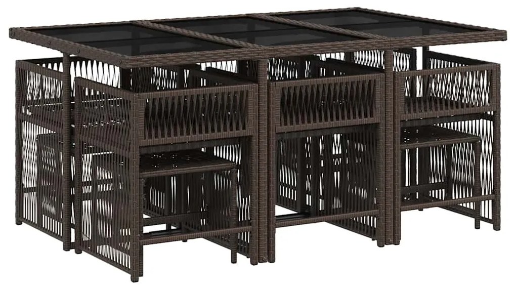 11 pcs conjunto jantar p/ jardim c/ almofadões vime PE castanho