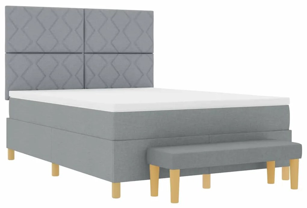 Cama Box com Colchão e Banco Cinza Claro 140x200 cm Tecido