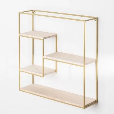 Estante De Parede ↔︎40 Cm Em Ferro E Madeira Yazek Dourado - Sklum