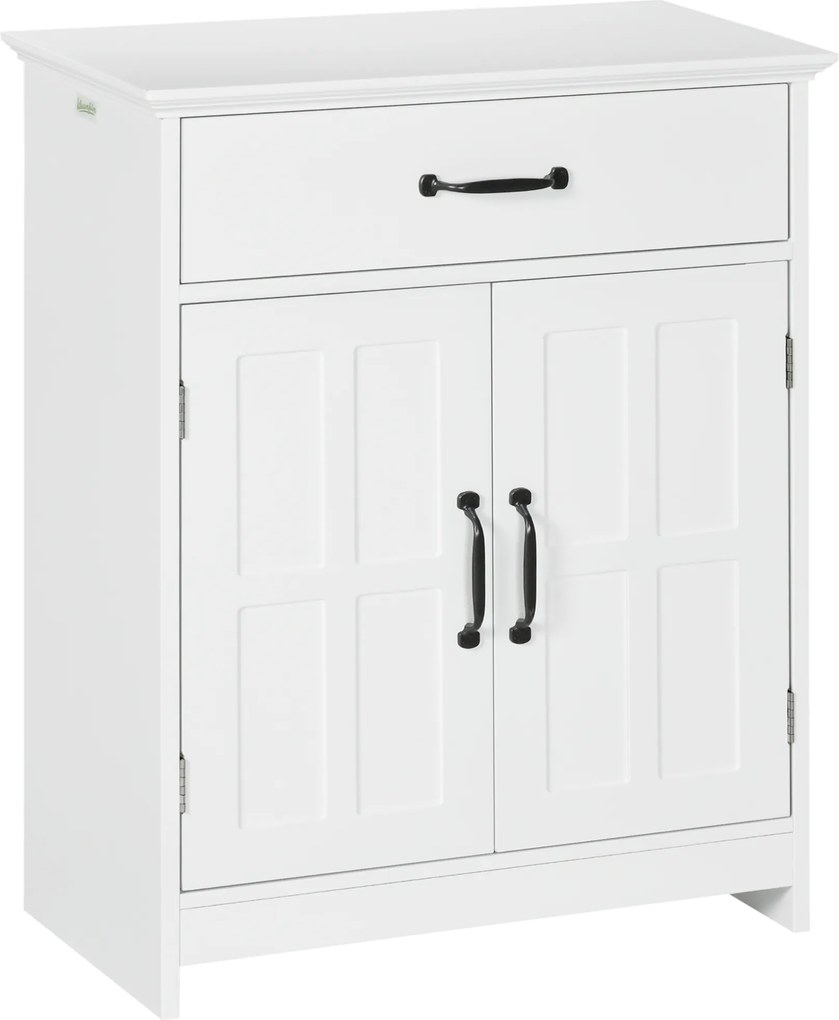 Kleankin Armário de Casa de Banho com 2 Portas Prateleira Ajustável 1 Gavetas 60x30x75 cm Branco | Aosom Portugal