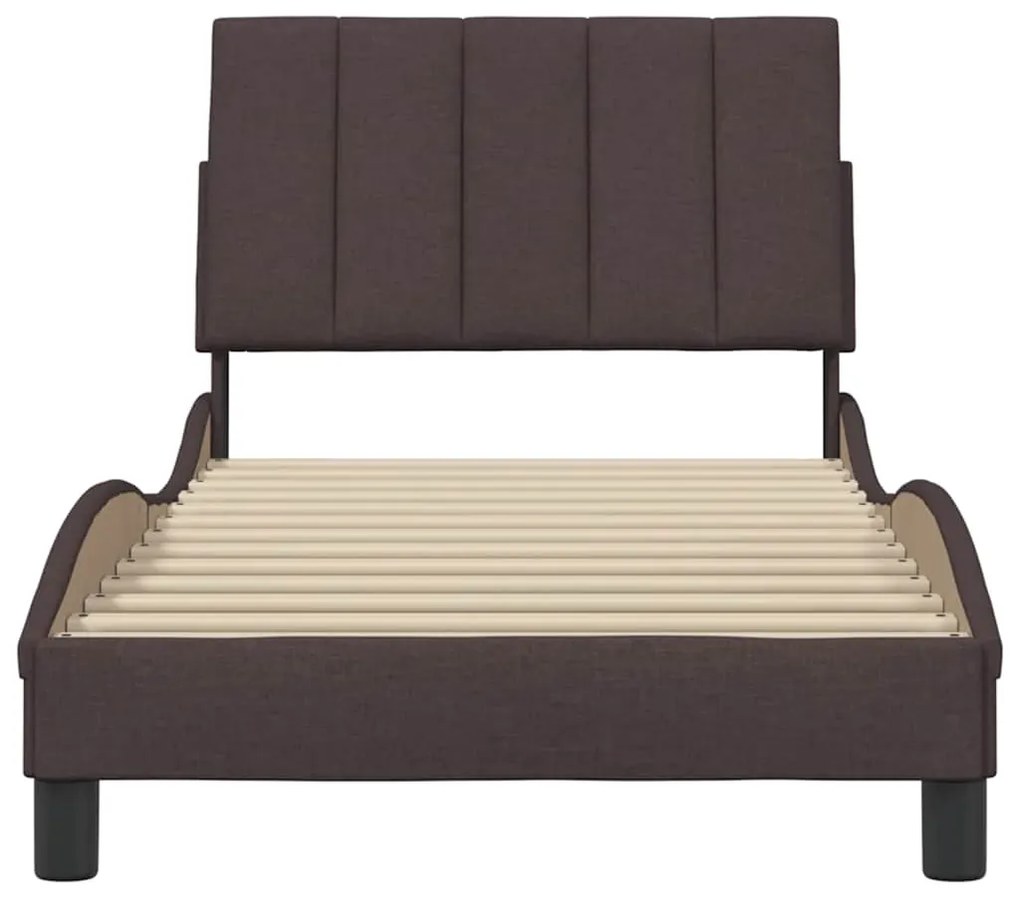 Estrutura de cama sem colchão 90x200 cm tecido castanho-escuro