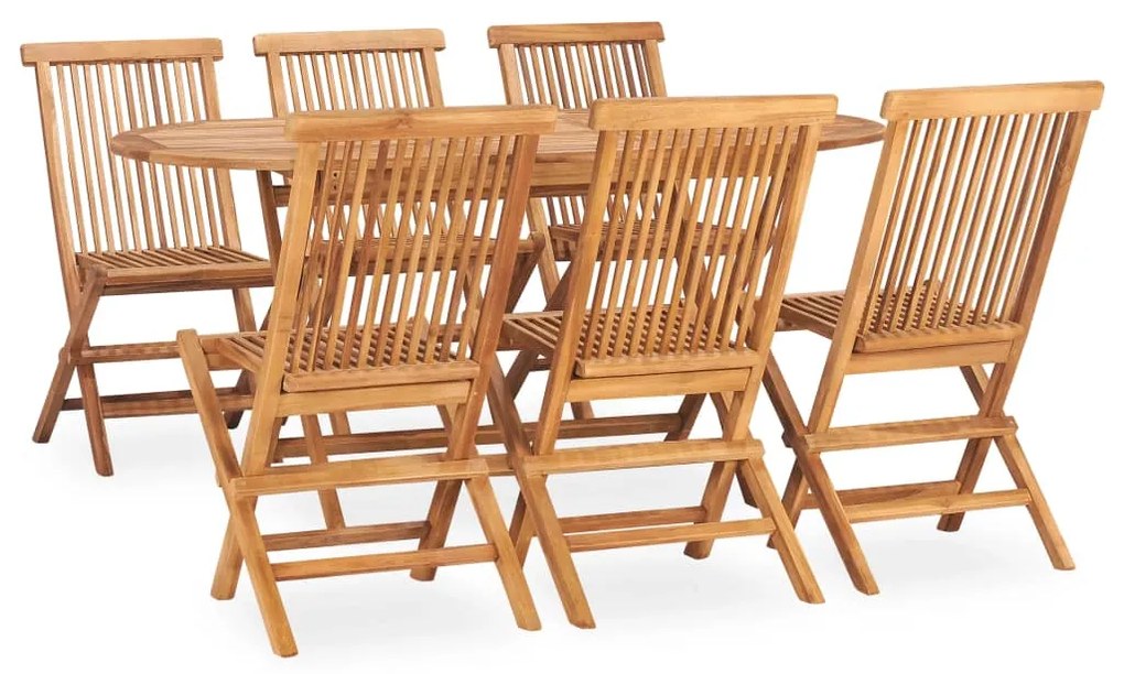 7 pcs conjunto jantar dobrável p/ exterior madeira teca maciça