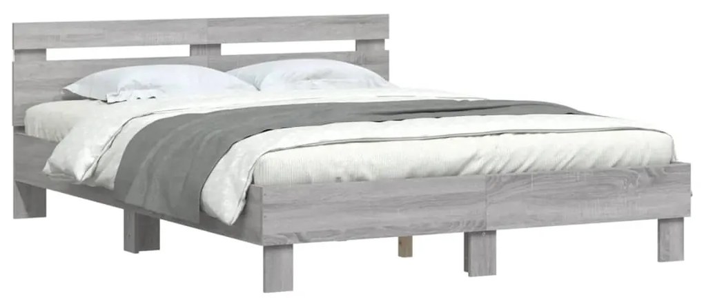 Estrutura cama c/ cabeceira/luzes LED 140x200cm cinzento sonoma