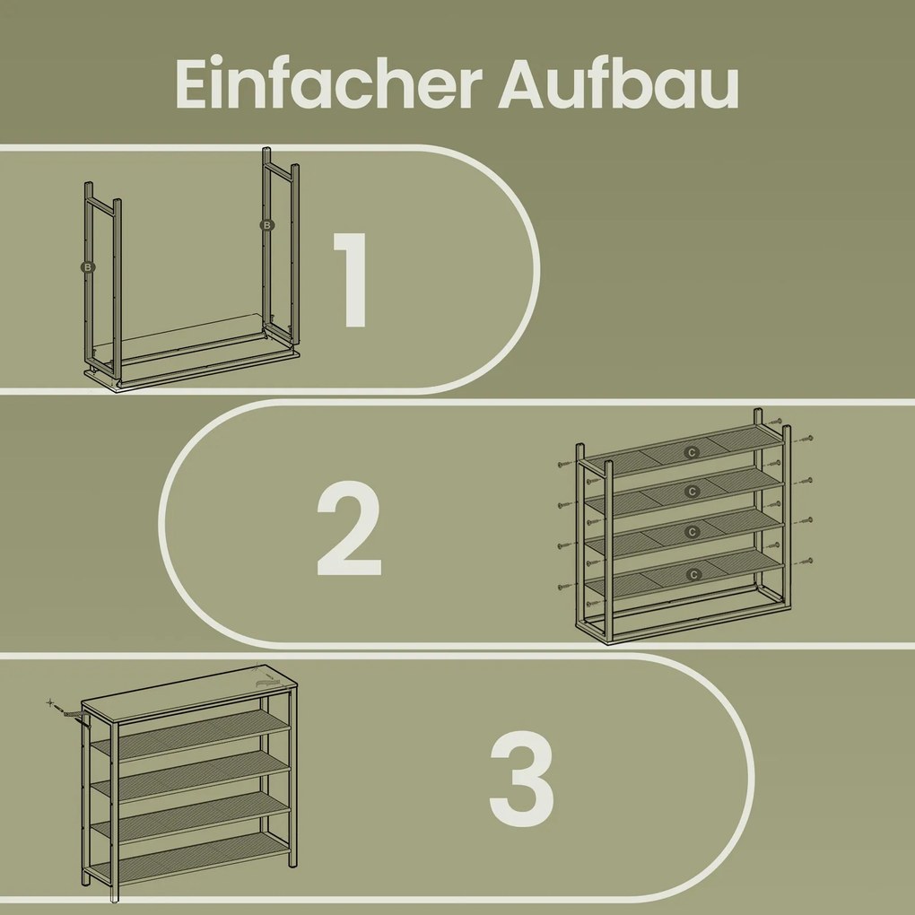 Sapateira com 4 níveis de grelha 30 x 100 x 92,5 cm e superfície espaçosa para bolsas, área de entrada cinza-preto