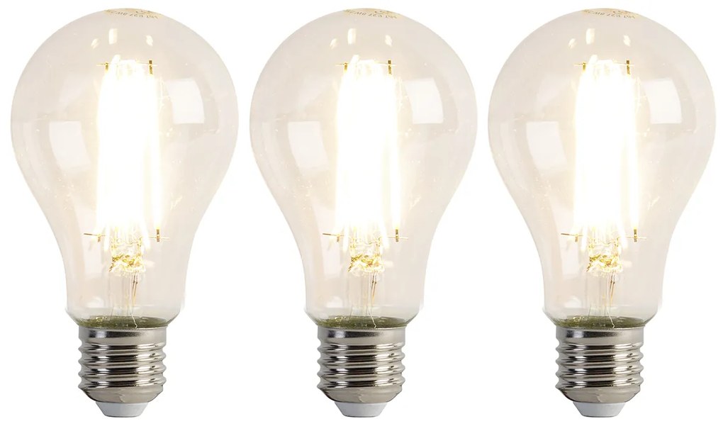 Conjunto de 3 Lâmpadas LED E27 A67 Transparentes 8W 1055 lm 2700K