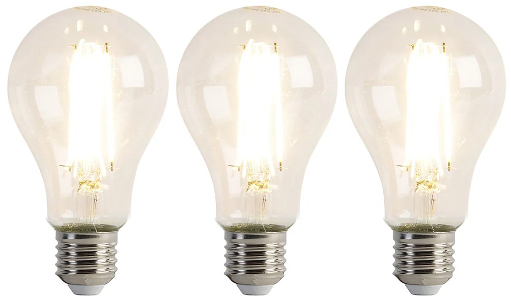 Conjunto de 3 lâmpadas LED E27 A67 transparente 8W 1055 lm 2700K