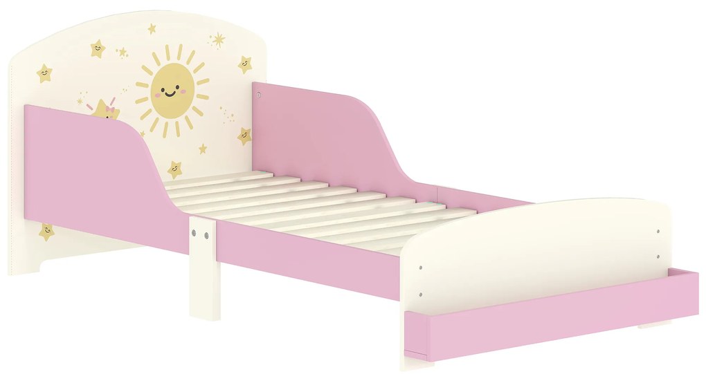 AIYAPLAY Cama Infantil para Crianças +3 Anos 70x140 cm em Madeira com Armazenamento e Desenhos de Estrelas para Dormitório Rosa | Aosom Portugal