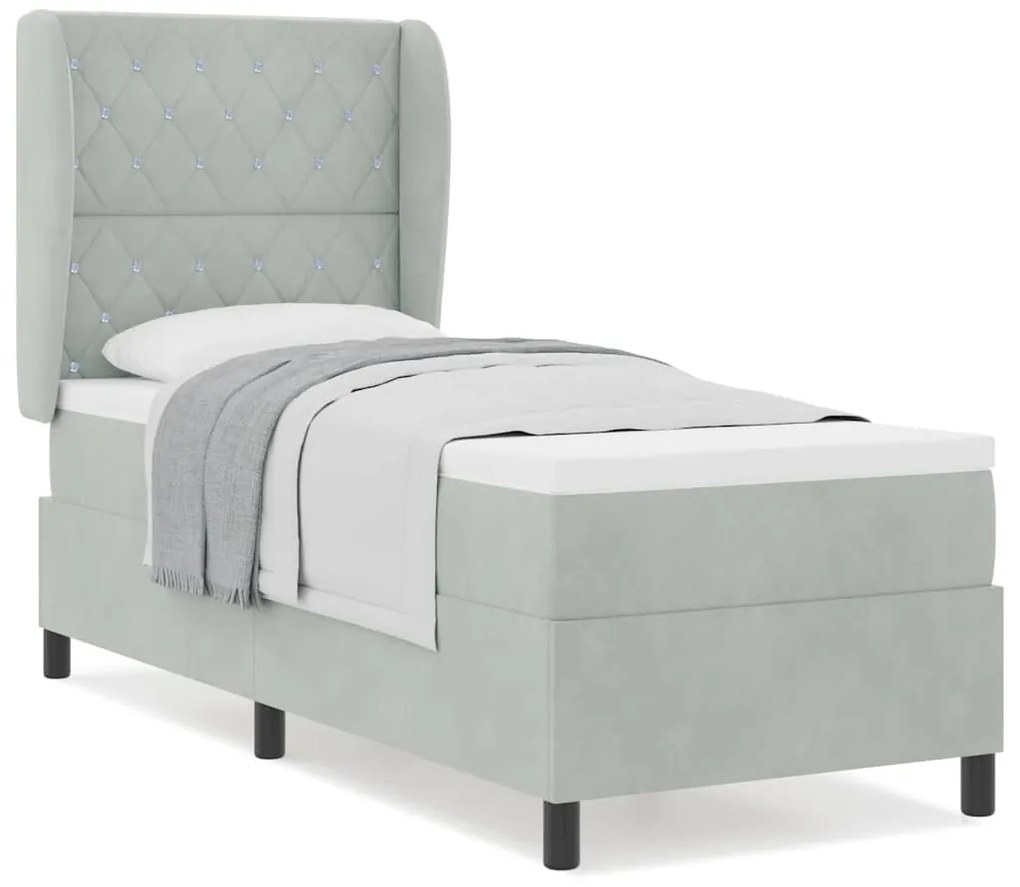 Cama Box com Colchão Cinza Claro 80 x 200 cm de Veludo