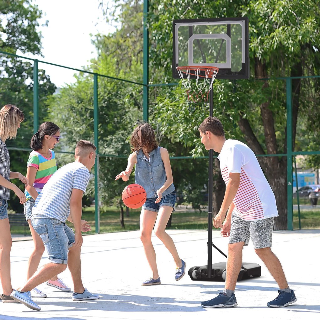 Cesto de Basquetebol para Exterior com Altura Ajustável  206-260 cm Rodas e Base Recarregável Preto