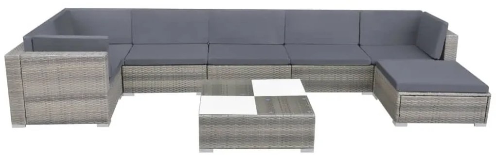 8 pcs conjunto lounge de jardim c/ almofadões vime PE cinzento