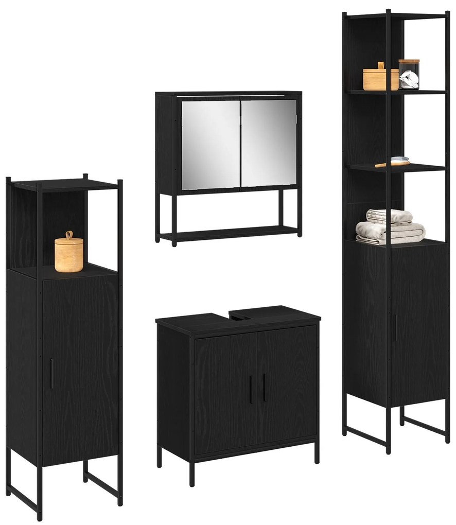 Conjunto de 4 Peças para Casa de Banho Carvalho Preto Madeira de Engen