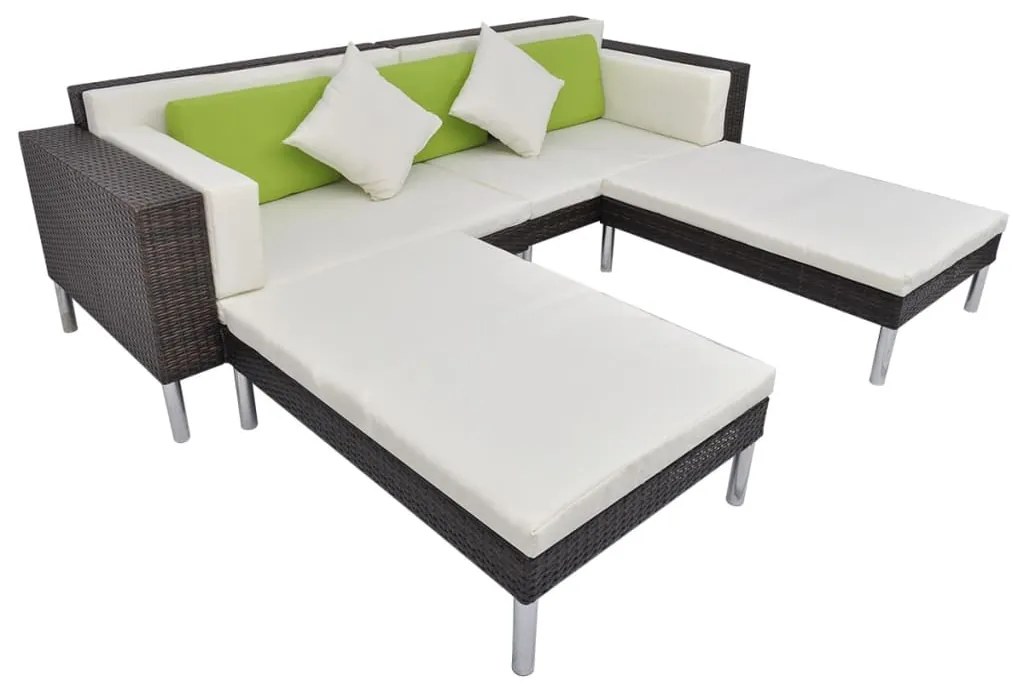 4 pcs conjunto lounge jardim c/ almofadões vime PE castanho