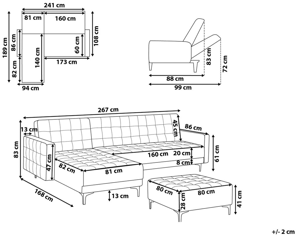 Sofá de canto 4 lugares com repousa-pés em veludo cor de areia à direita ABERDEEN Beliani