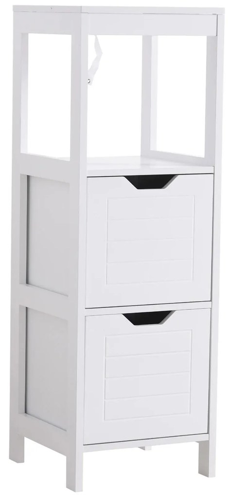 Kleankin Armário de banheiro com prateleira aberta 2 gavetas 30x30x89 cm Branco