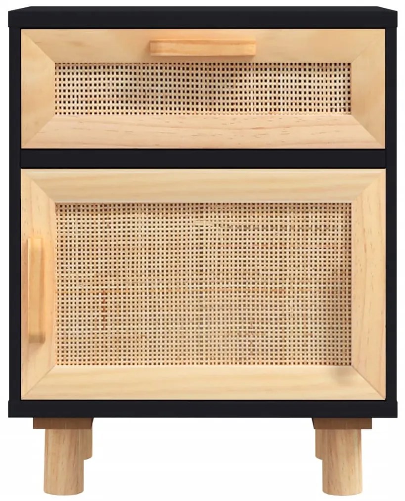Mesa de cabeceira pinho maciço e vime natural preto
