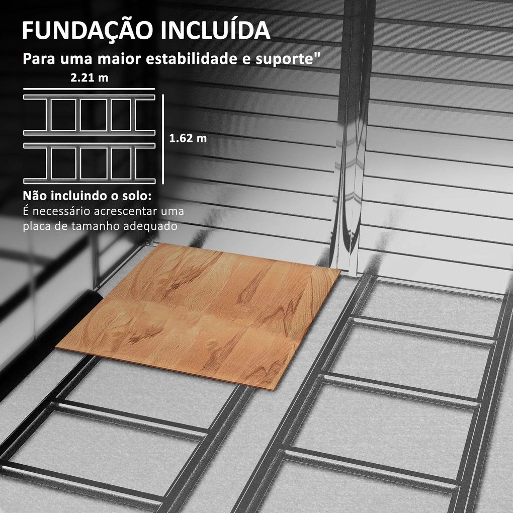 Casetta Legno Teca – Abrigo de Jardim Metálico com Efeito Madeira 4,4
