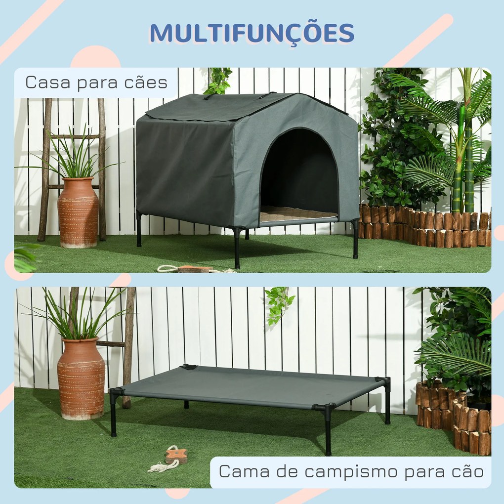 Casa para Cães com Cobertura Exterior Cama Elevada com Almofada Acolchoada e Janelas de Malha 110x75x87 cm Cinza