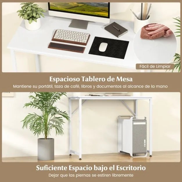 Secretária para PC com estrutura metálica robusta Almofadas ajustáveis Secretária compacta para escritório 100 x 50 x 50 x 77 cm Branco