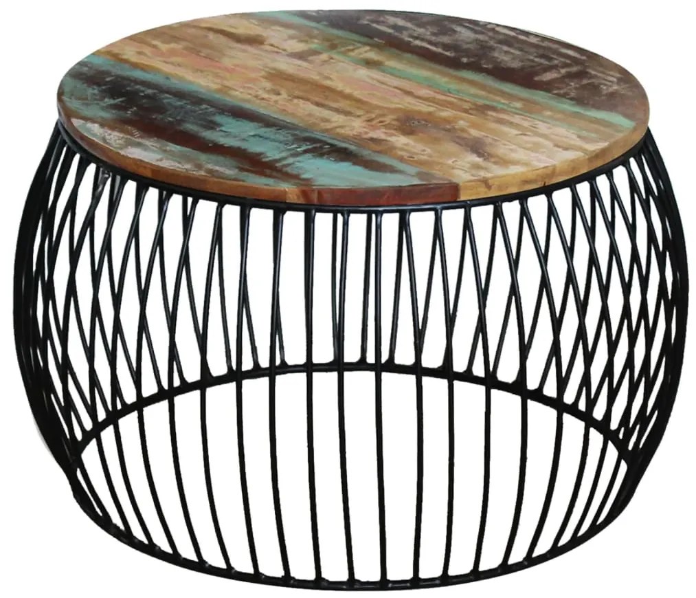 Mesa de centro redonda 68x37 cm madeira reciclada maciça