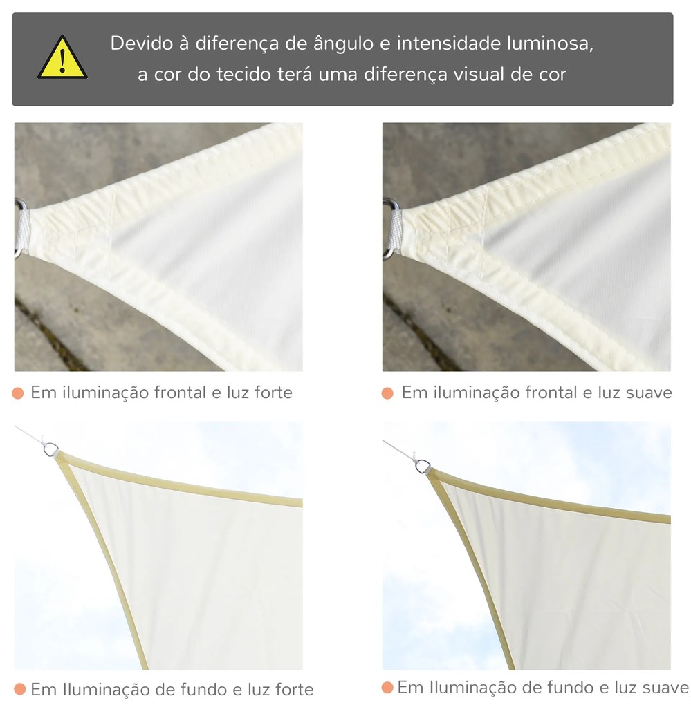 Vela de Sombra Retangular 4x6 m Toldo Vela de Poliéster com Proteção UV Aneis em Forma de D e Cordas para Jardim Pátio Piscina Creme