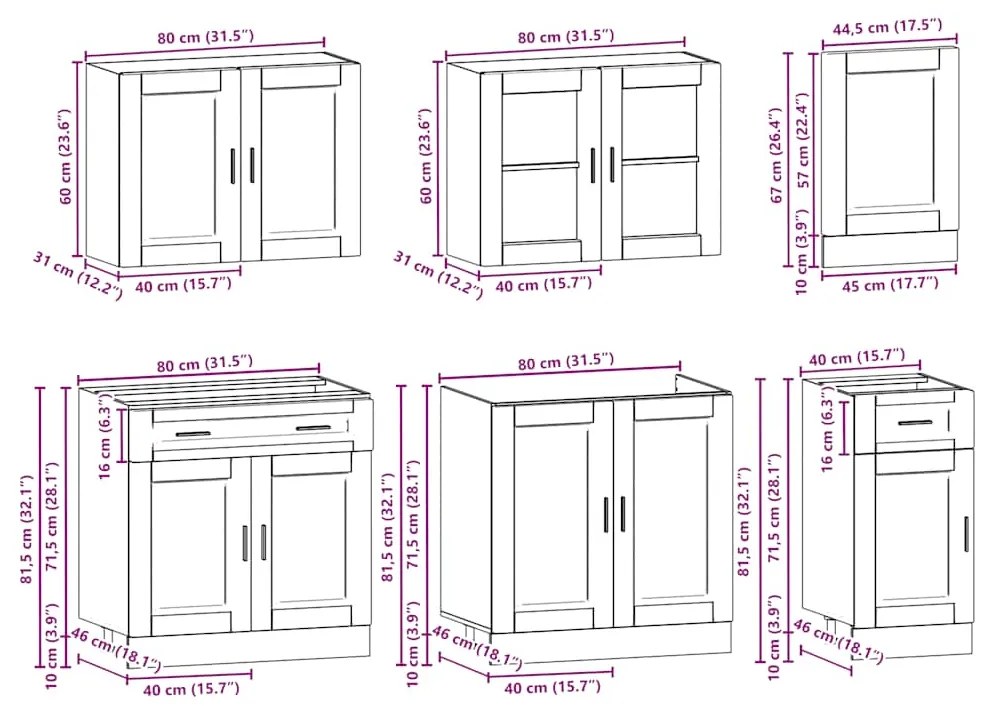 7 peças armário de cozinha conjunto Kalmar branco