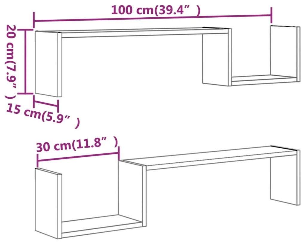 Prateleiras parede 2pcs derivados de madeira carvalho castanho