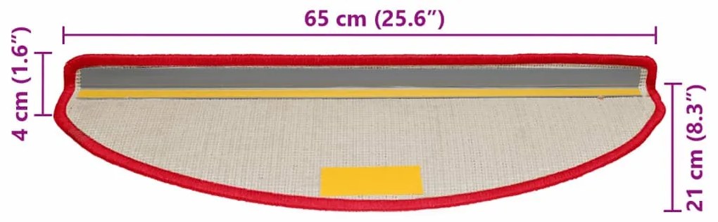 Tapetes de escadas 10 pcs 65x21x4 cm vermelho