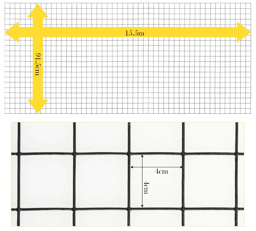 Rede de Arame 15,5 m x 91,5 cm Rede de Segurança para Jardim e Vedação de Pátio 16 Vedação de Cercas para Gaiolas