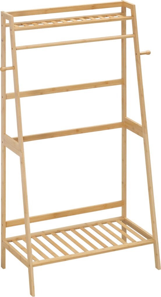 Guarda roupa com 2 prateleiras, 2 ganchos e 1 barra de suspensão em bambu - 82 x 36,8 x 140 cm