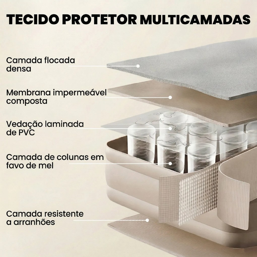 Colchão Insuflável Individual Dobrável com Bomba, Enchimento em 3 Min e Esvaziamento em 2 Min, Bolsa, Suporta 200 kg, 190x97x39 cm, Caqui