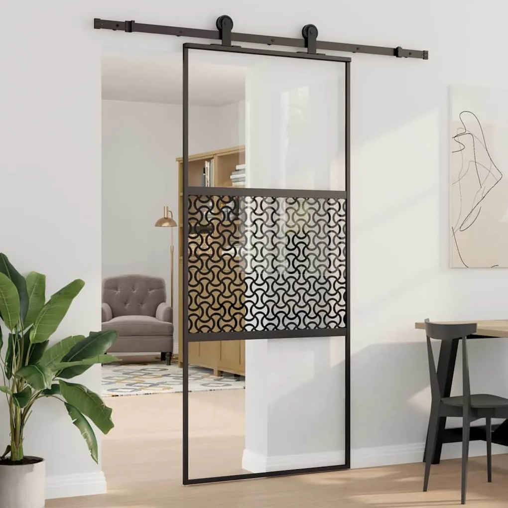 vidaXL Porta Deslizante Preto 90 x 205 cm Vidro Temperado, Alumínio