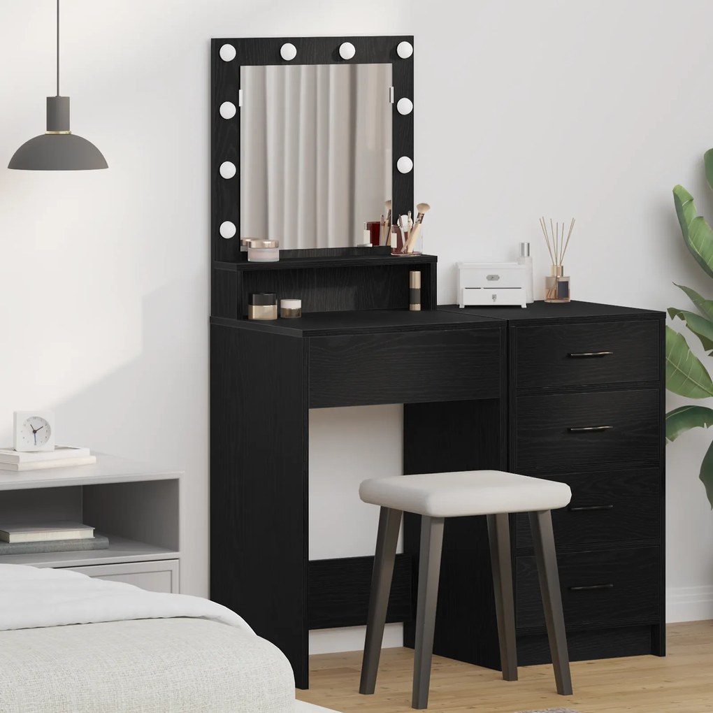 Mesa de Maquiagem vidaXL com Luzes LED em Carvalho Preto 50x41x135 cm