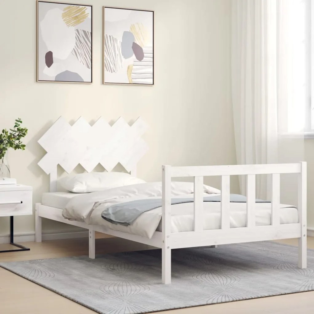 Estrutura de cama com cabeceira 100x200cm madeira maciça branco