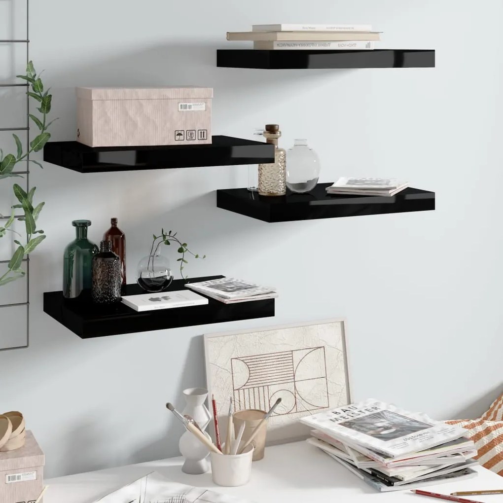 323765 vidaXL Prateleiras de parede suspensas 4 pcs 40x23x3,8cm MDF preto