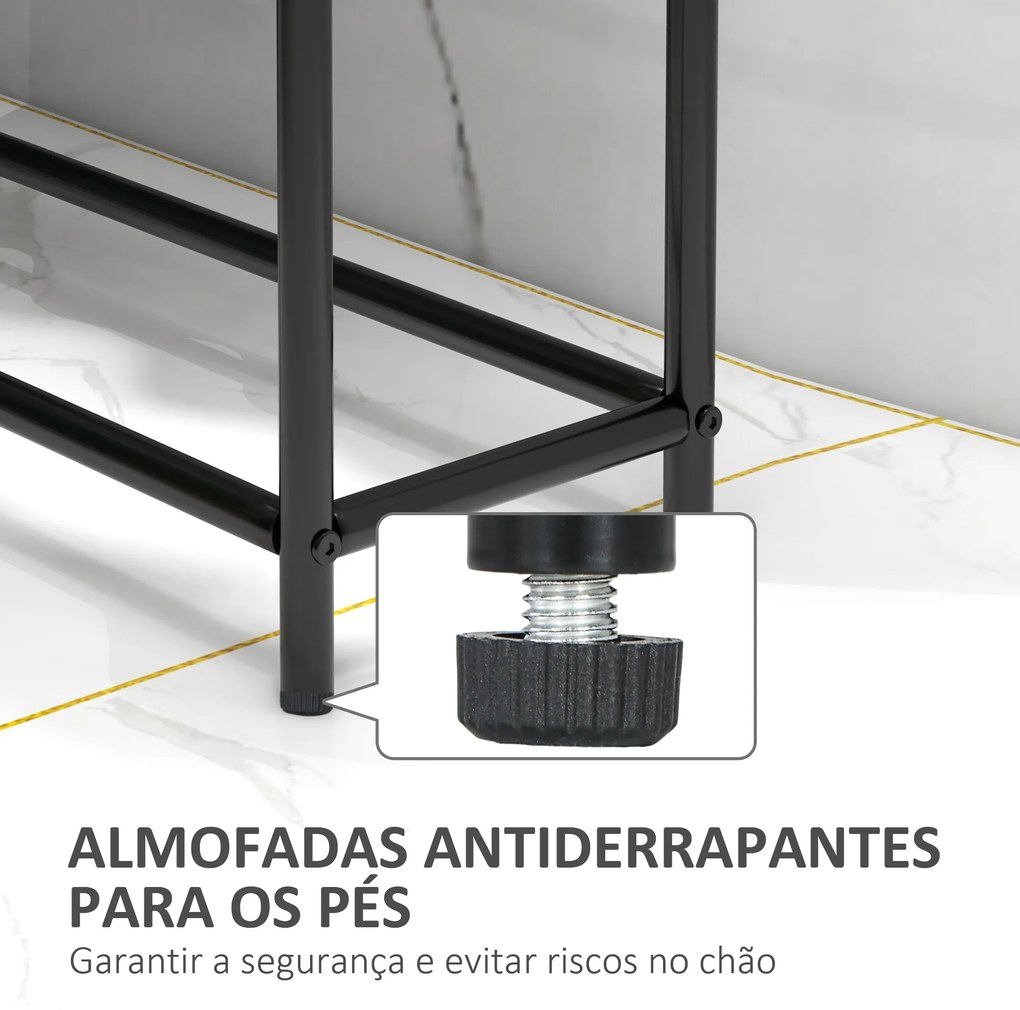 Toalheiro de Pé de 2 Níveis Toalheiro Casa de Banho com 2 Barras e Estrutura de Metal 66x20x110 cm Preto